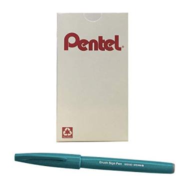 Imagem de Pentel Pincel para caneta com placa de arte, tinta verde turquesa, caixa com 12 canetas