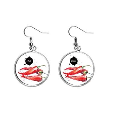 Imagem de Brinco feminino Chili Vegetable Tasty Healthy Watercolor Ear Pendente Silver Drop Jewelry