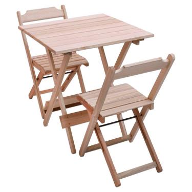 Imagem de Conjunto Dobrável de Mesa 70x70 1 Mesa 2 Cadeiras em Madeira Eucalipto Sem Pintura Marcenaria Real