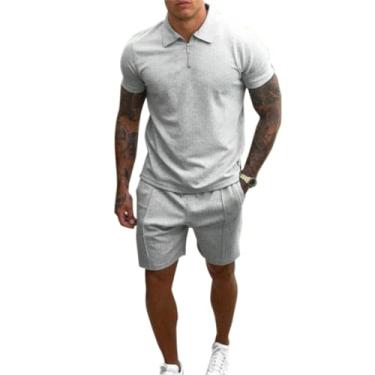Imagem de Verão simples de algodão traje de algodão masculino short short short de mangas curtas,Gray,L