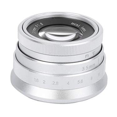 Imagem de Lente de câmera, vidro óptico de liga de 35 mm F1.6 lente de aparência vintage, abertura grande, foco fixo manual, lente de câmera de cenário humanístico (para prata de montagem M4/3)