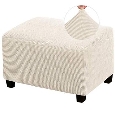 Imagem de Capa elástica otomana antiderrapante retangular para sala de estar, banquinho elástico para descanso de pé otomano, tecido Jacquard espesso com elástico na parte inferior, lavável, Moderno, Natural, X-Large