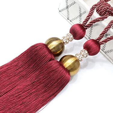 Imagem de Cortina de Luxo Estilo Europeu Cortina Bola Pendurada Amarrações Cortina Retenções Borlas Bandagens para Casa Escovas Acessórios para Cortina, Borgonha