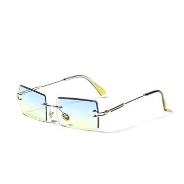 Imagem de Óculos de sol retangular sem aro feminino masculino armação de metal óculos de sol vintage espelho lente óculos óculos uv400,1b, china
