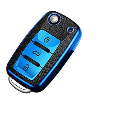 Imagem de CSHU TPU Car Key Case Cover Chaveiro Ring Key Bag, apto para Volkswagen VW Bora Polo Tiguan Jetta Passat B5 B6 B7 Golf Beetle Skoda Octavia, Azul