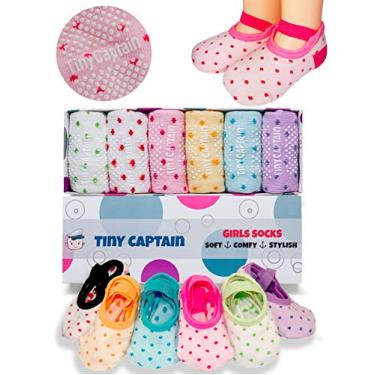 Imagem de Meias infantis para meninas – Presente para meninas de 1 a 3 anos de idade antiderrapante com alça de 12 a 24 meses – Meias para meninas pequenas, Pink, Blue, Purple, White, Yellow, 1-3T