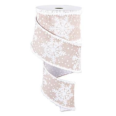 Imagem de Whaline Fita de Natal com borda com fio de 6,3 cm de fita de floco de neve branca com rebarba, fita decorativa natural rústica para embrulho de presente, arranjo floral, grinalda, 9 metros