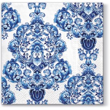 Imagem de Guardanapos para almoço de papel, 40 peças, enfeite de porcelana azul