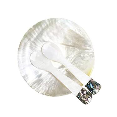 Imagem de DUEBEL Conjunto de servir mop caviar, conjunto de pratos plus com 2 colheres de caviar madrepérola com decoração verde de 8,9 cm para caviar, aperitivo, sobremesa, ovo, sorvete