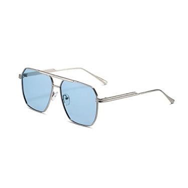 Imagem de Óculos de sol vintage quadrado polarizado feminino designer metal óculos de sol masculino armação grande antirreflexo gases de condução, azul prata, lente polarizada