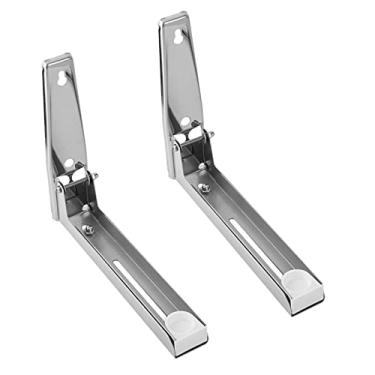 Imagem de 2 peças de cozinha de aço inoxidável suporte de forno de micro-ondas dobrável resistente e elástico para montagem em parede prateleira para cozinha