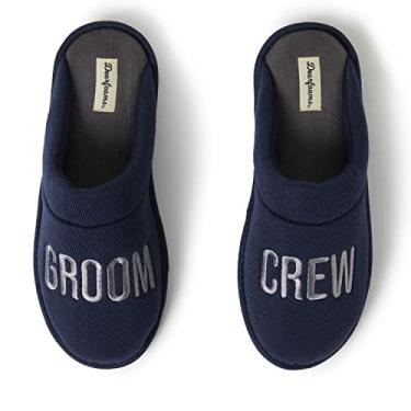 Imagem de Dearfoams Chinelo masculino para presente para o dia do casamento, "Groom Crew" azul-marinho, Large
