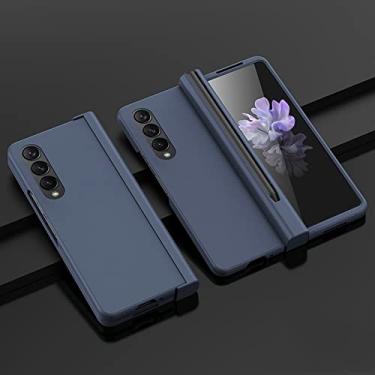 Imagem de Capa para celular Samsung Galaxy Z Fold 4 de cor sólida e película integrada para Galaxy Z Fold 4 Capa de silicone líquido de luxo, azul, para Z Fold4