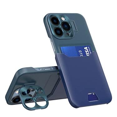 Imagem de Carteira com slot para cartão de luxo, capa de telefone para iPhone 14 Pro Max Plus 13 12 Mini câmera proteção suporte suporte capa, verde escuro azul, para iPhone12 ProMax