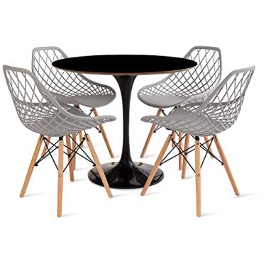 Imagem de Conjunto Mesa Saarinen Preta 90cm e 4 Cadeiras Kaila Cinza