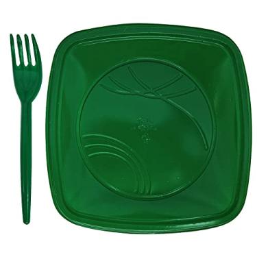 Imagem de Dresz Kit Festa de Menino para 50 pessoas: Pratos, Garfos, Copos e Cumbucas descartáveis - Verde - 210 peças - Utensílios