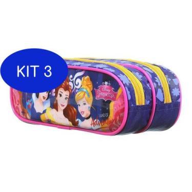 Imagem de Kit 3 Estojo Soft 2 Divisorias Princesas Disney 37488 - Dermiwil