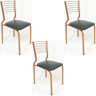 Imagem de Kit 3 Cadeiras Empilhável de Cozinha Cor Cobre Assento Preto Pé em tubo 20x20 - Poltronas do Sul