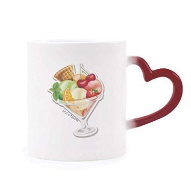 Imagem de Caneca de cerâmica laranja morango fruta doce sorvete sensível ao calor Caneca vermelha que muda de cor