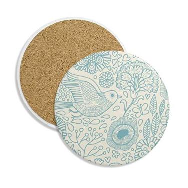 Imagem de Porta-copos de cerâmica com pintura de plantas de pássaro de folha, suporte para caneca, pedra absorvente para bebidas, presente de 2 peças