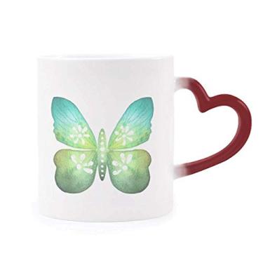 Imagem de Caneca verde borboleta com estampa floral sensível ao calor Caneca vermelha muda de cor vermelha