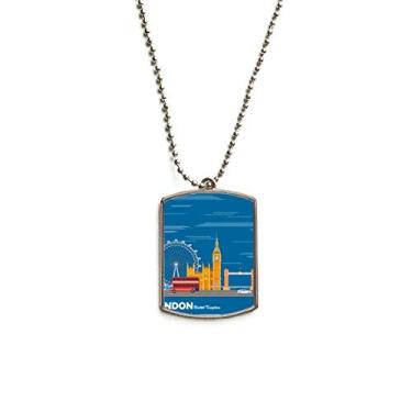 Imagem de London Eye Double Decker Buses Graffiti Colar com pingente de placa de cachorro de aço inoxidável