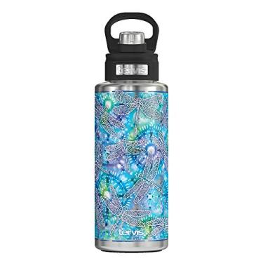 Imagem de Tervis Copo de viagem com isolamento térmico Tie Dye Dragonfly de parede tripla mantém bebidas frias, garrafa de boca larga de 947 ml, aço inoxidável