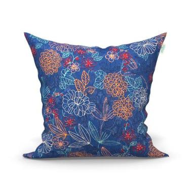 Imagem de Almofada Azul Decorativa Floral Azul Vicenza Tecido Jacquard 45cm X 45