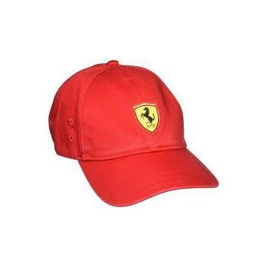 Imagem de Boné Logo Ferrari Acabamento Premium Modelo Aba Curva Vermelho E Preto