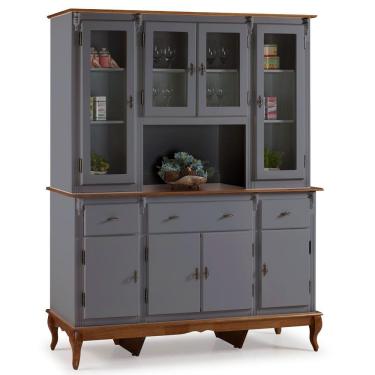 Imagem de Cristaleira Arca Oratório 8 Portas 3 Gavetas e Pés Luiz XV 60634 Linz Móveis - Cinza/Imbuia