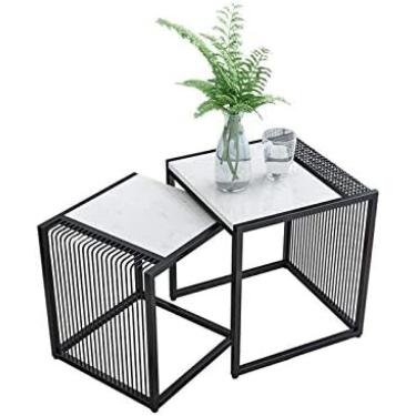 Imagem de Mesa De Centro De Mármore, Sala De Estar De Escritório Mesa Lateral De Estudo Decoração Moderna Mesa De Centro Quadrada Fácil De Mover Mesa Baixa Com Economia De Espaço, Ouro, Preto,Preto,A,YUYANA