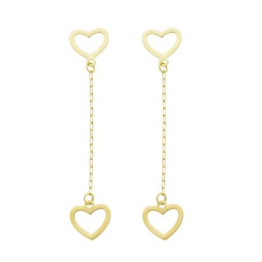 Imagem de Brinco De Ouro 18k 750 Corrente Com Coração Laser Adulto