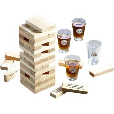 Imagem de Jogo Jenga Torre de Equilíbrio + 4 Copos Shot Drink