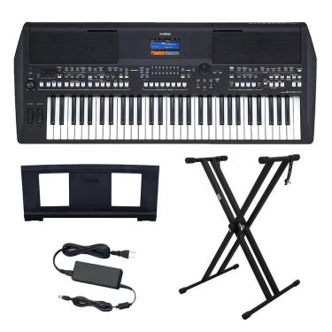 Imagem de Kit Teclado Arranjador 61 Teclas PSR SX600 com Fonte Bivolt Yamaha e Suporte em X