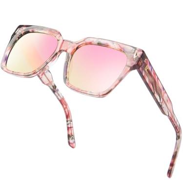 Imagem de BIRCEN Óculos de sol femininos de acetato polarizado: óculos de sol quadrados modernos aviador proteção UV para Laides modernos viagens praia ao ar livre, Tipo B-azul, Regular