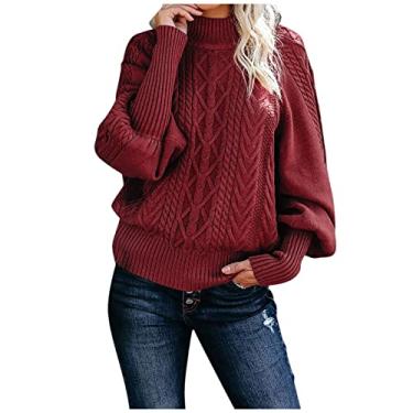 Imagem de Suéter feminino 2023 outono gola rolê sólido manga longa pulôver suéter inverno grosso suéter suéter grande, P1 - vermelho, G