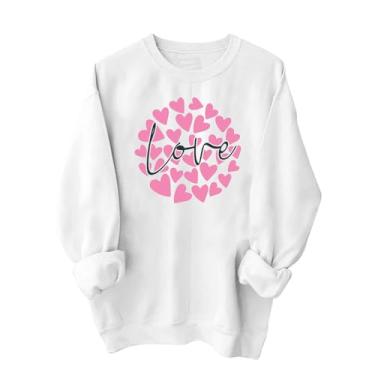 Imagem de SHOPESSA Moletons de Dia dos Namorados para Mulheres I Love My Girlfriend Camiseta Larga Gola Redonda Moda Primavera 2024, Suéter de coração branco para mulheres, GG