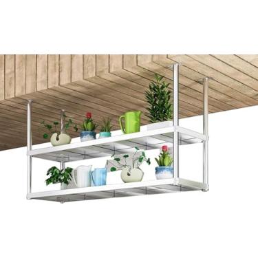 Imagem de Prateleira de teto de aço inoxidável estilo europeu, prateleira de teto suspensa de bar de restaurante, prateleira de partição suspensa de 2 camadas/moldura decorativa, 90 * 35 * 80 cm