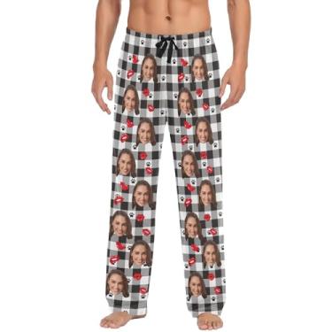 Imagem de Calças de pijama personalizadas para homens calças de pijama masculinas patas de cachorro personalizadas com calças de pijama xadrez tartan búfalo, Xadrez de búfalo tart, P
