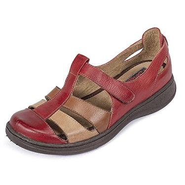 Imagem de Sandália Serella Franciscana Estilo Retro Conforto em Couro 7076 (33, Vermelho/Oliva/Rose)