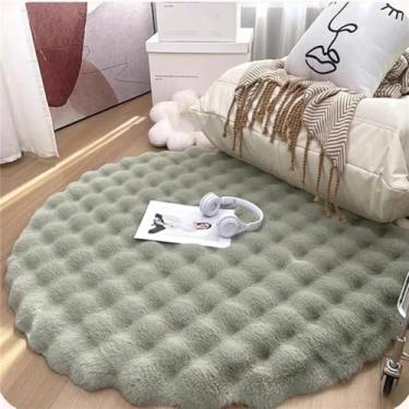 Imagem de Tapete felpudo antiderrapante para decoração de quarto, tapete redondo de pelúcia para sala de estar, área macia, quarto, cabeceira, tapete macio, verde, 60x60cm