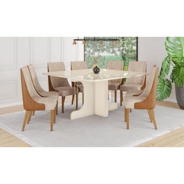 Imagem de Mesa de Jantar Mavi 150 C/ Vidro Off White - Henn