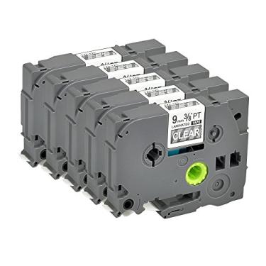 Imagem de Compatível P Touch Label Tape Pacote com 5 TZ125 TZe125 Branco em Transparente Cartucho 9 mm Label Orison Autoadesivo 3/8" Recargas de cassete 0,35" x 26,2 pés (8 m)