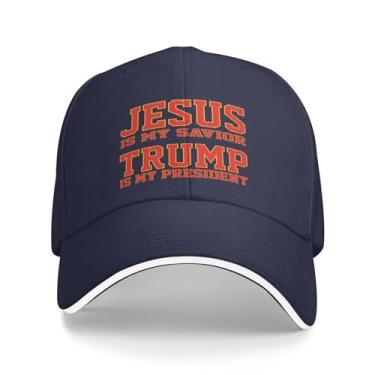 Imagem de Boné de beisebol clássico vintage 2024 Jesus is My Savior Boné de caminhoneiro Trump is My President azul escuro, Azul escuro, G