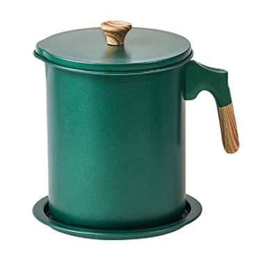 Imagem de Recipiente de graxa de bacon, filtro de óleo, pote de graxa, lata de armazenamento de óleo de cozinha com tampa e alça para óleo de cozinha caseira/33 (cor: verde escuro)