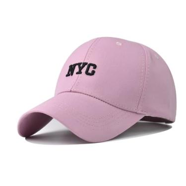 Imagem de DOwrap Boné de beisebol unissex clássico de algodão NYC com letras pequenas bordadas, boné de beisebol masculino, rosa, G