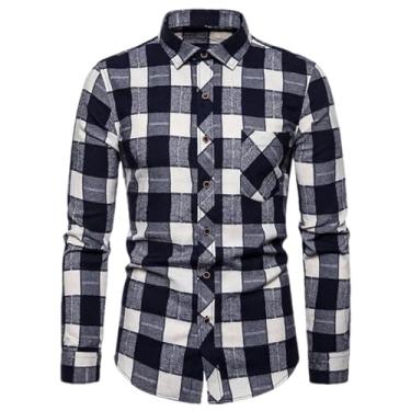 Imagem de Estilos na primavera e outono camisa de flanela masculina slim fit xadrez camisas casuais manga longa camisas masculinas tendência, H-h-6602, GG