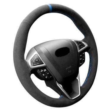 Imagem de Capa de volante Alcantara feita à mão compatível com Ford Edge Fusion Energi Hybrid Galaxy Mondeo S-MAX 2014-2020