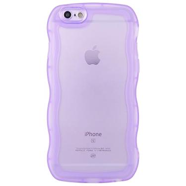Imagem de SKYLMW Compatível com iPhone 6s/6 capa de 4,7 polegadas, linda Kawaii ondulada, em forma de moldura ondulada, de silicone macio, à prova de choque, capa protetora para mulheres e meninas, transparente/roxo