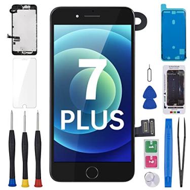Imagem de BESJMYT Tela de substituição para iPhone 7 Plus 14.0 cm preta com botão Home Display LCD digitalizador 3D Touch conjunto completo com câmera frontal alto-falante sensor vidro kit reparo ferramentas